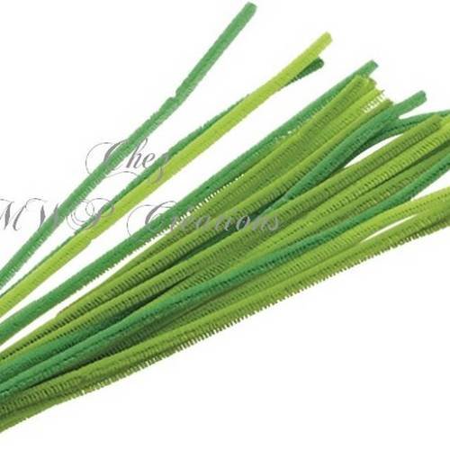 Fil chenille 6mmx50cm mix vert printemps (x10)