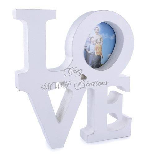 Cadre photo en bois, love (20x18x3cm) blanc 