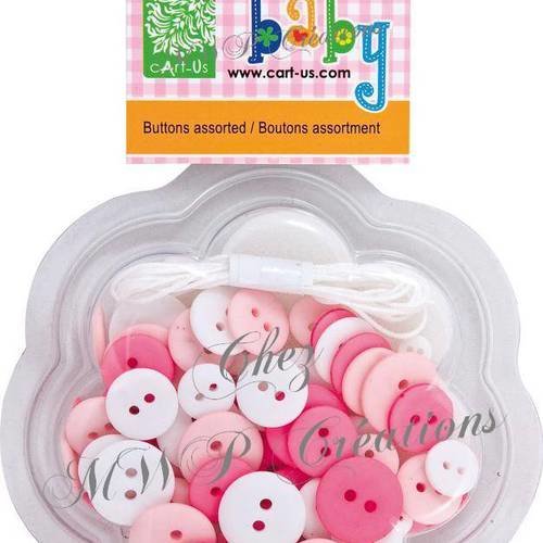 Assortiment boutons " baby girl " 72 pièces 