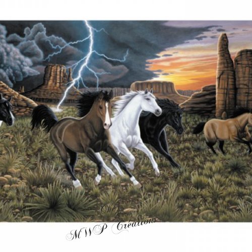 Tableau peinture par numéros "course tonitruante de chevaux"
