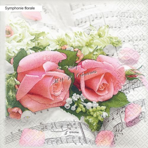 Serviette en papier 33x33 cm par lot de 5 - « symphonie florale »