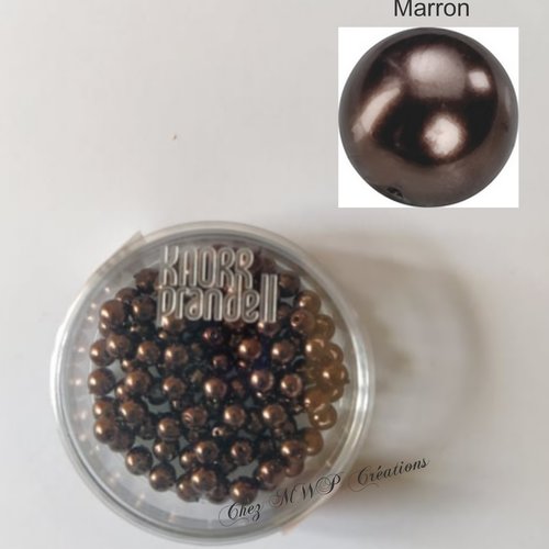 Perles rondes nacrées en verre ciré 4mm, boite de 100 - marron