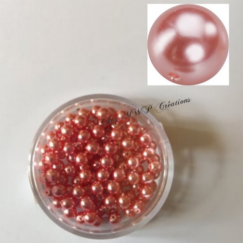 Perles rondes nacrées en verre ciré 4mm, boite de 100 - saumon