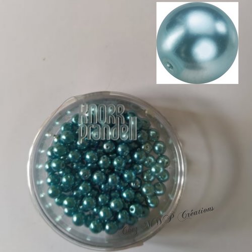 Perles rondes nacrées en verre ciré 4mm, boite de 100 - bleu ciel