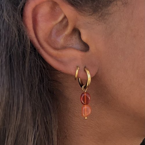 Boucles d’oreilles acier inoxydable doré & cornaline rouge – pierres naturelles lithothérapie bohème chic femme