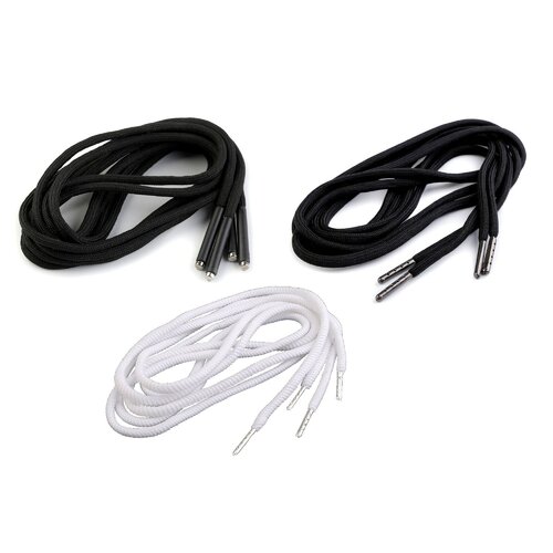 4 cordons à capuche noirs ou blancs 130/140 cm avec embouts / lacets de chaussures avec extrémités, cordelette avec finition métal