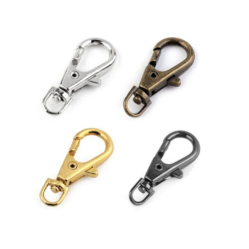 4 mousquetons 4mm pivotants en métal argent, bronze / attache métal, crochet tournant, porte-clés