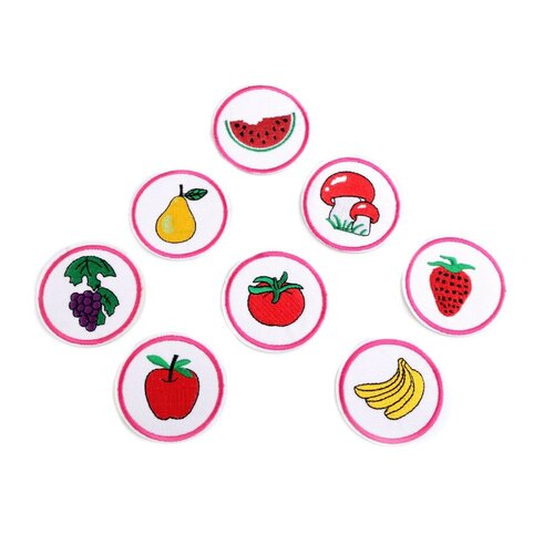 8 patchs thermocollant fruits et légumes 5cm / appliqué thermocollant pour cuisine, patch a coller, broderie fruits légumes a appliquer