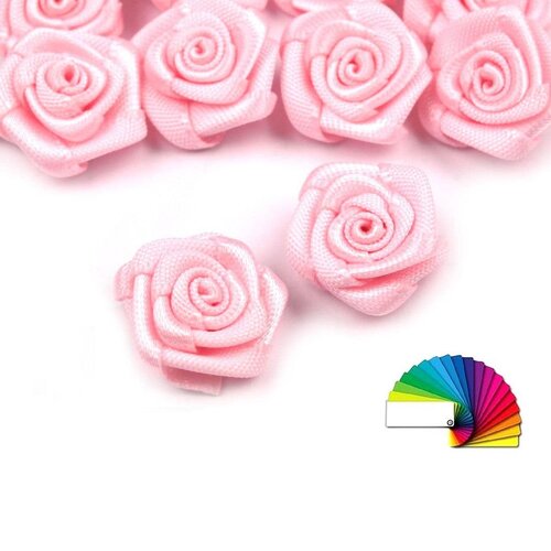10 mini roses satin 15mm / nombreux coloris / fleurs en ruban de satin, petites roses tissu décoration mariage, appliqués fleurs