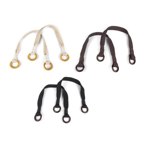 2 anses de sac corde tressée et boucles bois style macramé / ivoire, marron, noir / création de sacs porté main, sac cabas tricot
