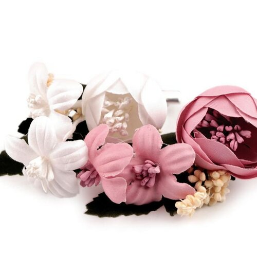 Pince cheveux ornée de fleurs / rose ou blanc /  accessoire coiffure, fleur cheveux, fleur en tissu, fleur décorative