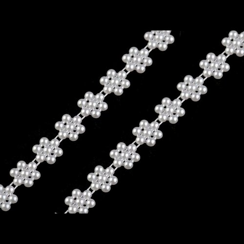 3 m galon demi perles plates fleurs / plastique blanc nacré / ruban fil de perles pour décoration naissance, mariage
