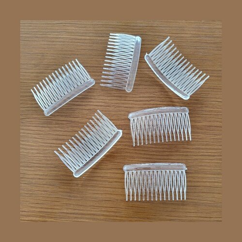 6 peignes transparents cristal 15 dents / base peigne à décorer, accessoire coiffure à customiser, peigne en cristal plastique