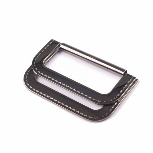 Double boucle de ceinture 40mm / surpiqûres métal nickel argent noirci / pliable pour blocage et réglage de ceintures, sangles, bandoulières