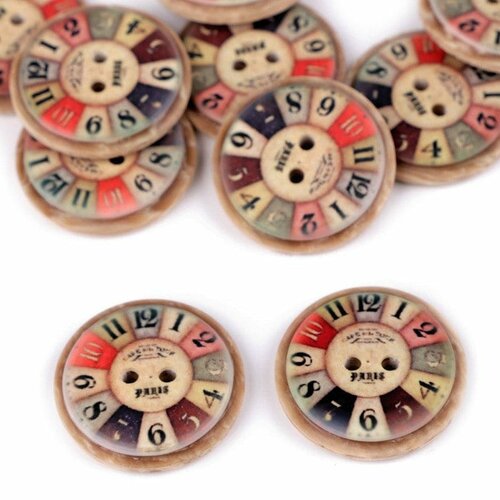3 beaux boutons imitation bois 40 mm / boutons horloge, vintage paris, décoration shabby chic, esprit campagne