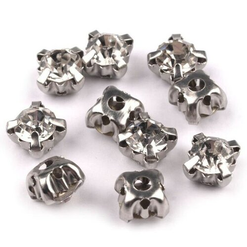 10 pierres de cristal serti à coudre 8mm / nombreux coloris / cristaux ronds à coudre sur base métal argent, strass à coudre, perles strass