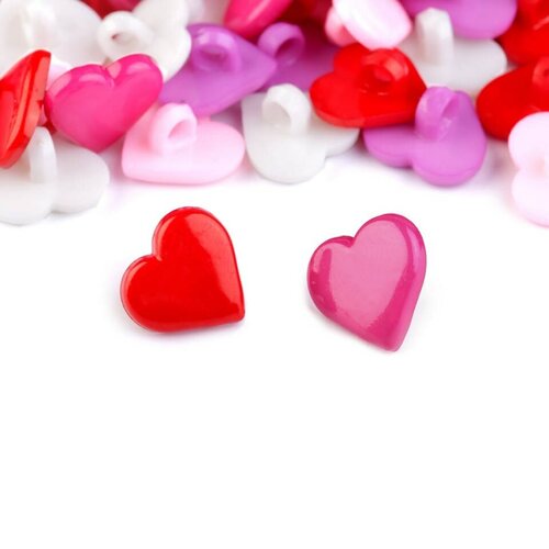 10 boutons coeur 15mm / rose, rouge, blanc, violet / bouton plastique brillant, bouton coeur fantaisie