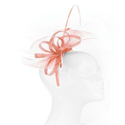 Bibi headband noeud tulle et plumes rose pêche abricot / bibi chapeau mariage, accessoire de coiffure