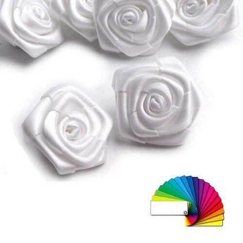 5 roses en tissu satin 30mm / nombreux coloris / fleurs en ruban de satin, petites roses tissu décoration mariage, appliqués fleurs