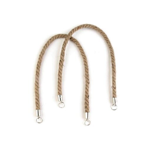 Anses sac bandoulière 55 cm avec boucles anneaux / corde sisal et métal argent / création de sacs porté épaule cabas tricot