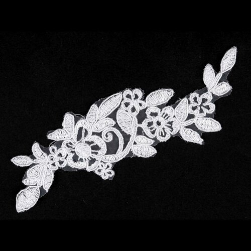 Application fleurs dentelle blanche 5x16 cm /  patch dentelle mariage fleurs à appliquer, décoration dentelle robe de mariée