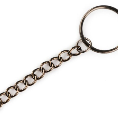 4 anneaux porte-clé avec chaine / métal argent, bronze, noir