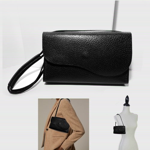 Petit sac en cuir noir pour femme - sac cuir pochette à bandoulière porté épaule