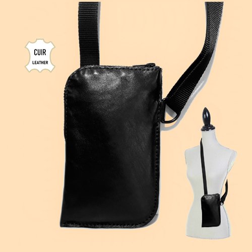 Pochette bandoulière en cuir pour téléphone portable - pochette holster cuir femme
