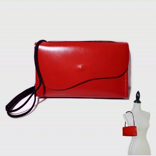 Petit sac pochette en cuir rouge pour femme - mini sac porté épaule