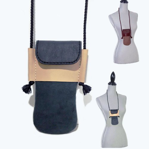 Etui tour de cou en cuir pour lunettes -  pochette fantaisie en cuir femme