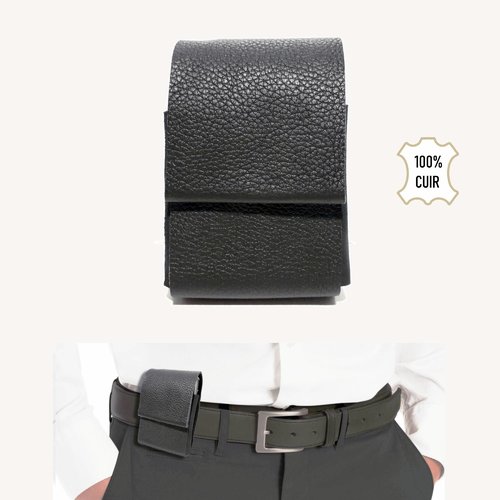 Etui pour ceinture en cuir - mini pochette en cuir noir femme homme