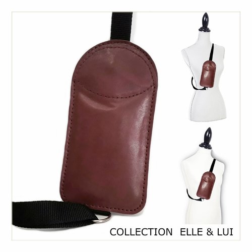 Petit sac poitrine en cuir bordeaux - petite sacoche pour téléphone portable