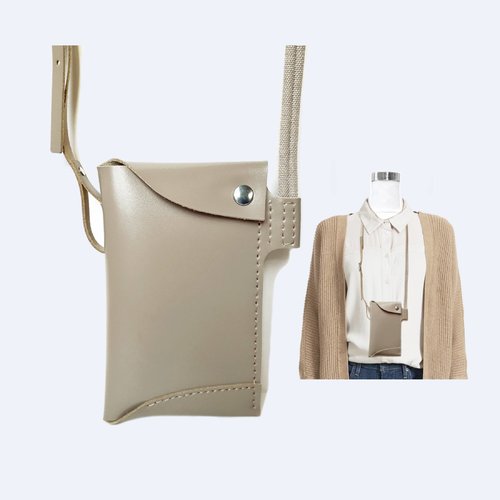 Pochette tour de cou en cuir - etui tour de cou pour smartphone femme