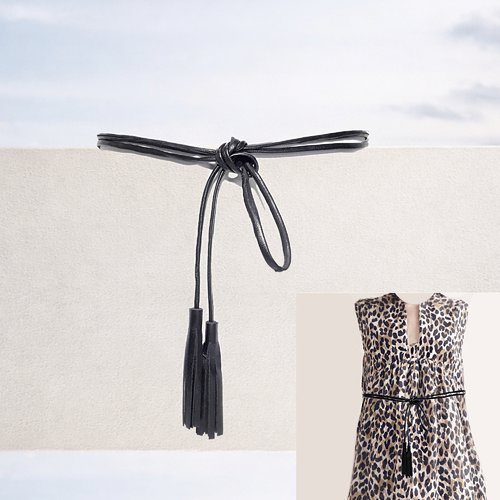 Ceinture à nouer en cuir noir femme