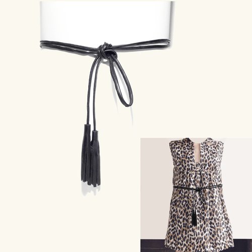 Ceinture à nouer en cuir noir femme