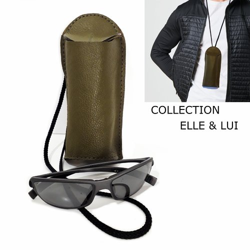 Pochette à lunettes en cuir tour de cou pour femme homme