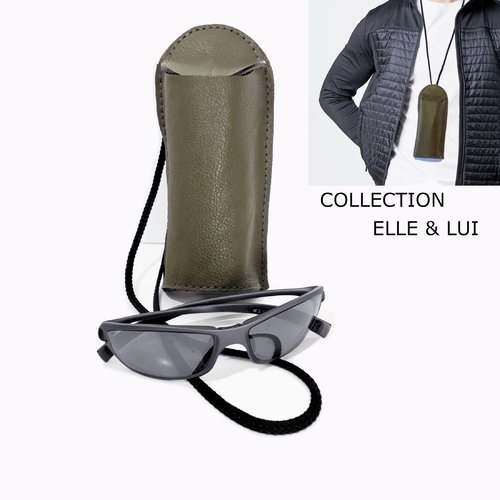 Pochette à lunettes en cuir tour de cou pour femme homme
