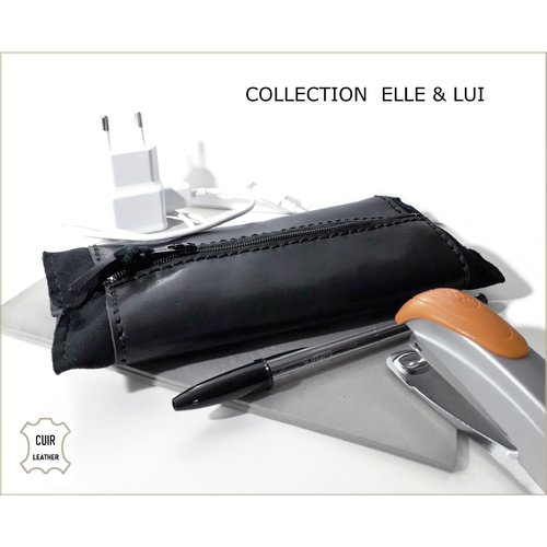 Trousse en cuir noir femme homme