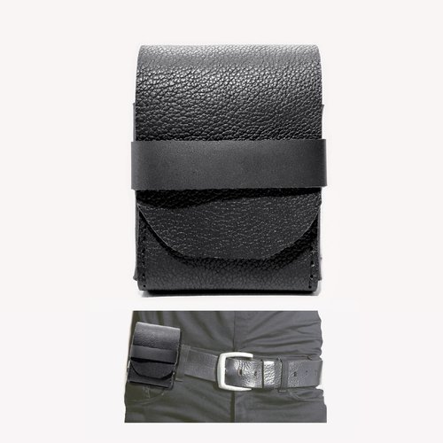 Mini pochette en cuir noir pour ceinture femme homme