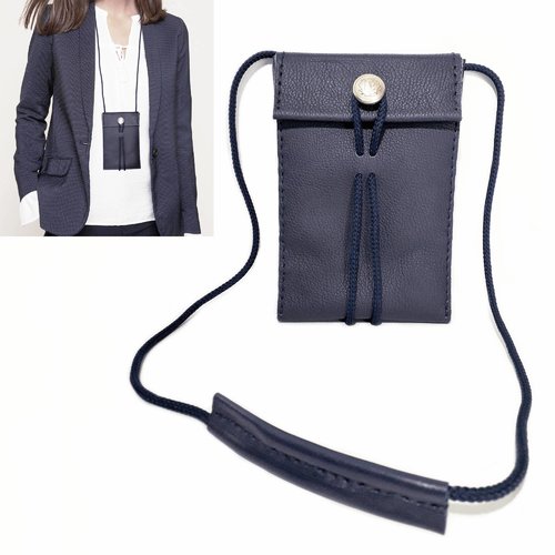 Petit sac tour de cou en cuir bleu - mini sac bandoulière femme