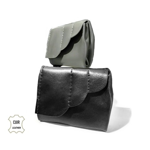 Petit portefeuille en cuir noir femme - porte monnaie en cuir souple artisanal