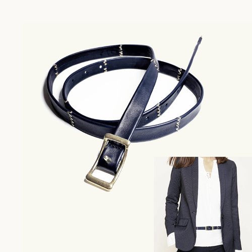 Ceinture fine en cuir pour femme - ceinture cuir bleu marine femme