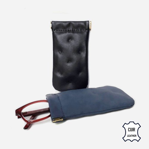 Etui lunettes en cuir souple avec fermeture clic clac femme