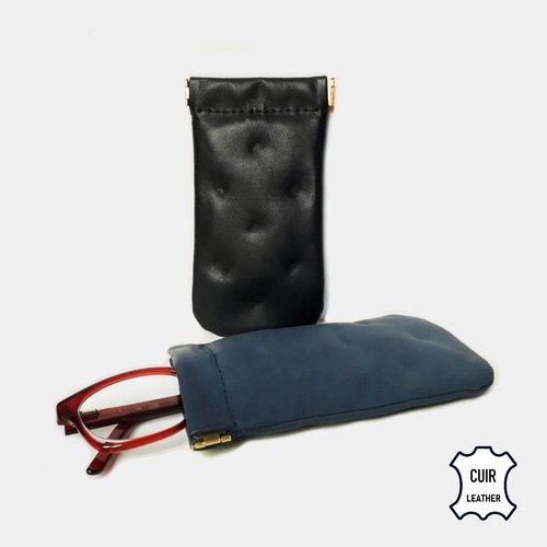 Etui lunettes en cuir souple avec fermeture clic clac femme