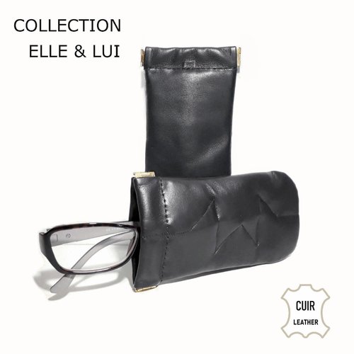 Etui lunettes clic clac en cuir souple pour femme homme