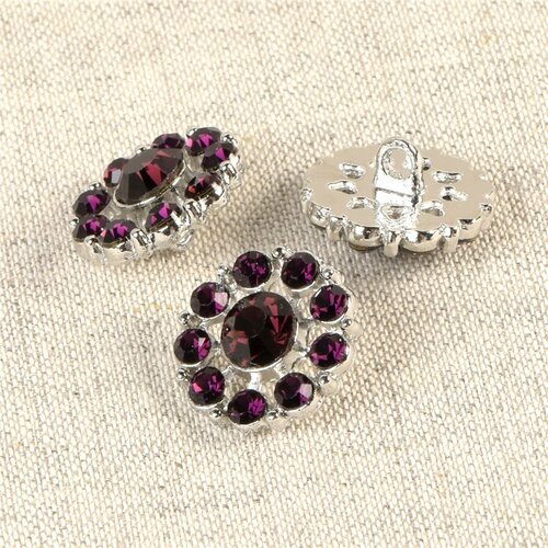 Bouton strass violet lilas 18mm