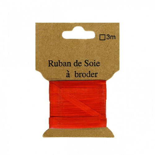 Ruban de soie à broder 7mm de 3 mètres corail