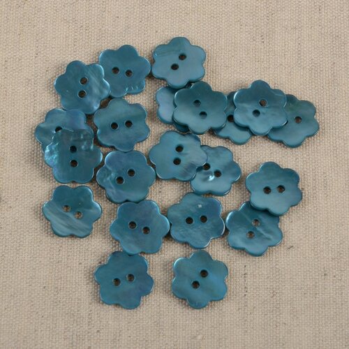 Lot de 6 boutons fleur en nacre couleur bleu petrol