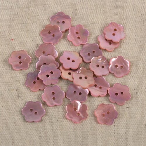 Lot de 6 boutons fleur en nacre couleur rose