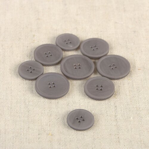 Lot de 6 boutons bio résine 4 trous gris foncé